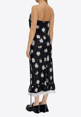 Moschino All-Over Daisy Print Silk Twill Midi Dress Black A0422 0561 1555