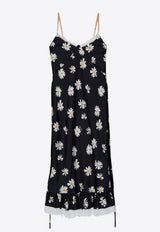 Moschino All-Over Daisy Print Silk Twill Midi Dress Black A0422 0561 1555
