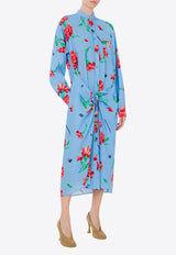 Moschino Carnation Print Knotted Midi Shirt Dress Blue A0434 0563 1293