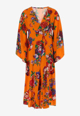 Moschino V-neck Floral Print Midi Dress Orange A0472 563 1124