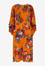 Moschino V-neck Floral Print Midi Dress Orange A0472 563 1124