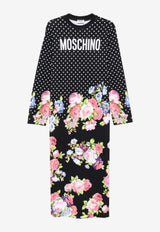 Moschino Polka Dots and Floral Print Midi T-shirt Dress Multicolor A0473 542 3888