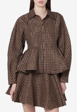 GANNI Gingham Check Peplum Shirt Brown A104005410730/S_GAN-925