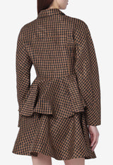 GANNI Gingham Check Peplum Shirt Brown A104005410730/S_GAN-925