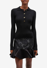 GANNI Fine Knit Sequined Polo T-shirt Black A1070085_BLACK