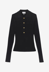GANNI Fine Knit Sequined Polo T-shirt Black A1070085_BLACK
