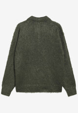 Auralee Brushed Mohair-Blend Polo Sweater Green A25AP01KMWO/R_AURA-OL