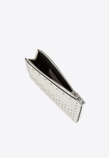 Karl Lagerfeld Ikon K Studded Leather Zip Cardholder White A4W32028_WHITE