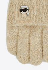Karl Lagerfeld Ikon Ribbed Knit Gloves Beige A4W33054_BEIGE