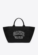 GANNI XXL Logo Canvas Tote Bag Black A71815903/R_GAN-252