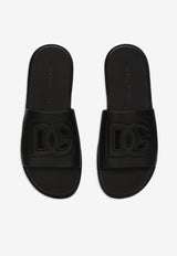 Dolce & Gabbana Logo Calfskin Slides Black A80397 AO602 80999