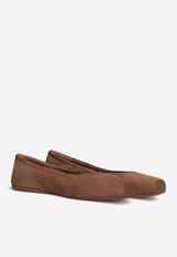 Alaïa Square-Toe Suede Ballet Flats Brown AA3A070CK324LE/R_ALAIA-731