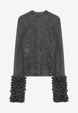 Alaïa Mohair-Blend Sweater with Ruffles Gray AA9G0076K101BWO/R_ALAIA-821