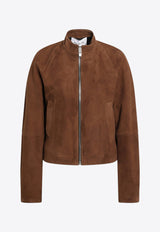 Alaïa Zip-Up Suede Short Jacket Brown AA9V0382L017BLE/R_ALAIA-701