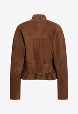 Alaïa Zip-Up Suede Short Jacket Brown AA9V0382L017BLE/R_ALAIA-701