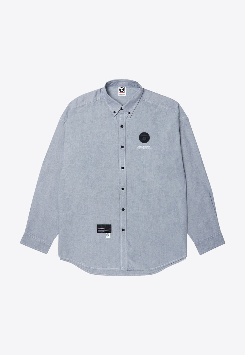 AAPE Moonface Logo Patched Long-Sleeved Shirt Gray