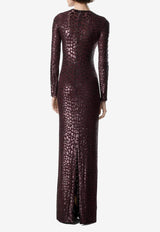 Tom Ford Embroidered Croc-Effect Gown Burgundy AB3587-SDE499 ER532