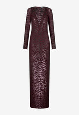 Tom Ford Embroidered Croc-Effect Gown Burgundy AB3587-SDE499 ER532