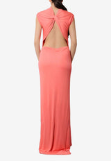 Tom Ford Asymmetrical Maxi Gown with Back-Knot Peach ABJ889-JEX188 OAM