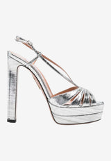 Aquazzura Aimée 130 Metallic Leather Platform Sandals Silver AEEHIGB0-LCNCCC SILVER