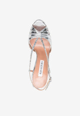 Aquazzura Aimée 130 Metallic Leather Platform Sandals Silver AEEHIGB0-LCNCCC SILVER