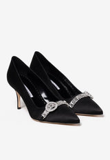 Manolo Blahnik Asapump 70 Crystal-Embellished Satin Pumps ASAPUMP 70 BLACK 0015 1928-0001 Black