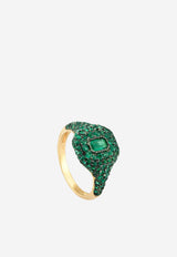 18 Karat Gold Emerald Pave Pinky Ring