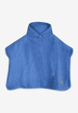 Hermès Girls Les Cabanes Poncho with Bicyclette Embroidery Bleu Denim