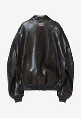 Acne Studios Leather Bomber Jacket Green B70159LE/R_ACNE-DSQ