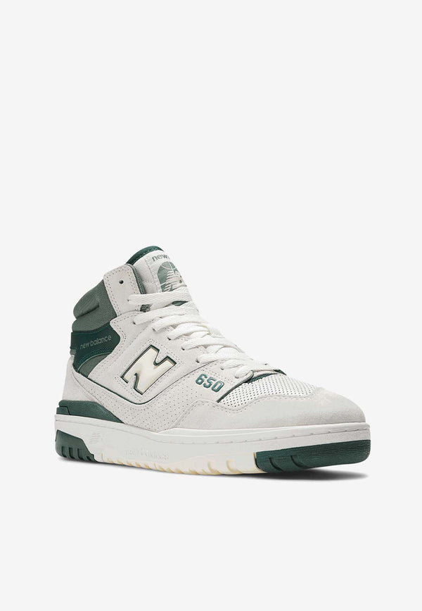 New Balance 650 High-Top Sneakers in Sea Salt, Green and Dawn Glow Leather BB650RVG_000_BEIGRE