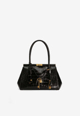 Dolce & Gabbana Marlene Everyday Shoulder Bag in Croc-Embossed Leather Black BB7734 AU787 80999