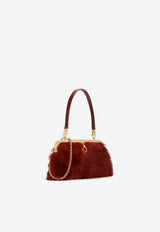Dolce & Gabbana Amanda Fur Chain Shoulder Bag in Sheepskin and Crocodile Leather Red BB7921 A2J35 89902