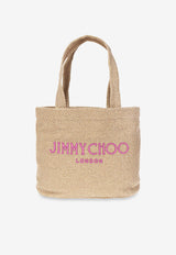 Jimmy Choo Medium Diamond Raffia Tote Bag BEACH TOTE E/W M TYJ GOLD/FUCHSIA/LIGHT GOLD