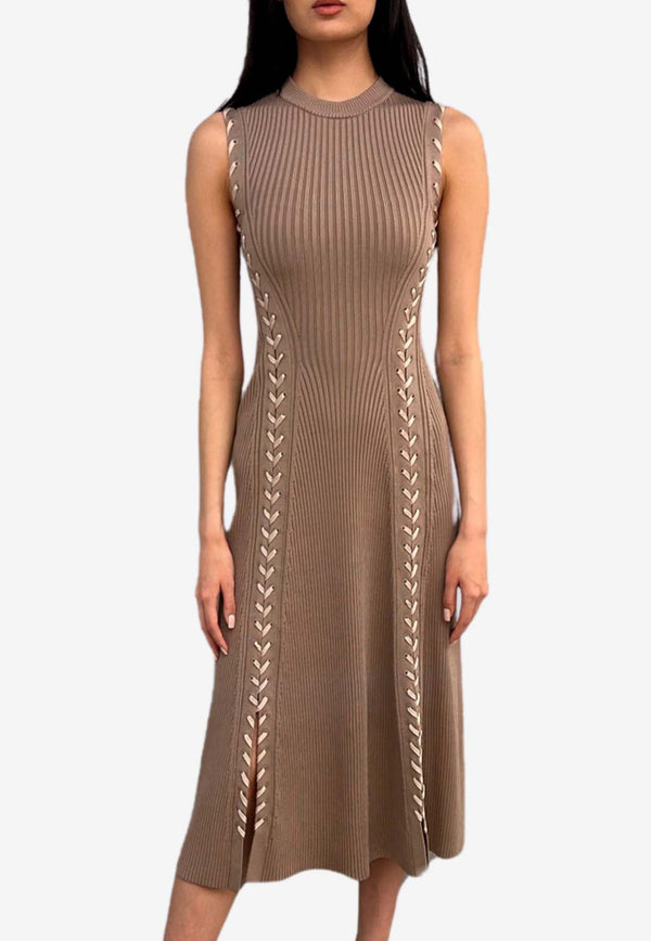 Simkhai Lorena Lace-Up Knitted Midi Dress Beige