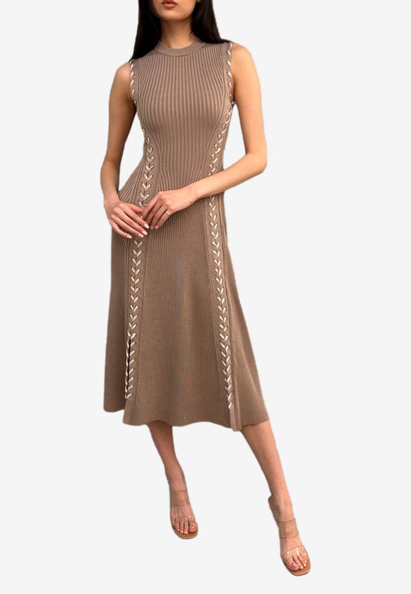 Simkhai Lorena Lace-Up Knitted Midi Dress Beige