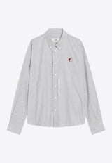 AMI PARIS Striped Ami De Coeur Shirt Gray BFUSH063UCO0087/R_AMI-039