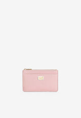 Dolce & Gabbana Logo Plaque Dauphine Calfskin Zip Cardholder Pink BI1261 A1001 8H402