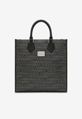 Dolce & Gabbana Medium Coated Logo Jacquard Tote Bag Black BM2273 AJ705 8B969