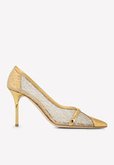 Malone Souliers Brook 85 Glitter Mesh and Leather Pumps Gold BROOK 85-5 GOLD/GOLD