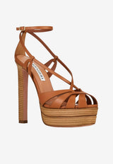 Aquazzura Bonita 130 Calf Leather Platform Sandals Tobacco BTAHIGB0-CFITOB TOBACCO