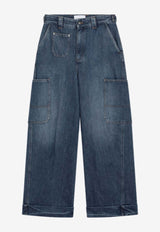 Cropped Cargo Jeans with Embroidered-Logo