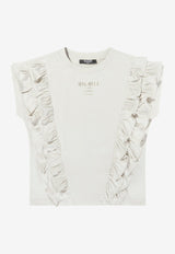 Balmain Kids Girls Logo Ruffled Top Beige BX8A10-Z3186_BEIGE