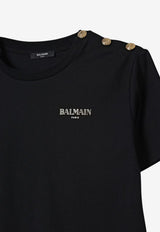 Balmain Kids Boys Logo Print T-shirt with Decorative Buttons Black BX8R51-Z3186_BLACK