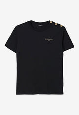 Balmain Kids Boys Logo Print T-shirt with Decorative Buttons Black BX8R51-Z3186_BLACK