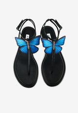 Aquazzura Babylon Butterfly Applique Flat Sandals BYLFLAS0-NAP000 BLACK