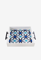 Stitch Oriental Leather Tray with Handles Blue EE10016B