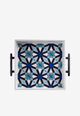 Stitch Oriental Leather Tray with Handles Blue EE10016B