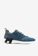 Bouncing Low-Top Sneakers in Bleu Turquin Calfskin and Suede Alligator