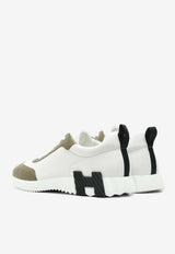 Bouncing Low-Top Sneakers in Blanc Calfskin and Etoupe Matte Alligator Leather
