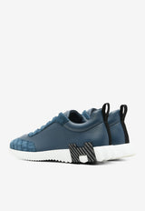 Bouncing Low-Top Sneakers in Bleu Turquin Calfskin and Suede Alligator